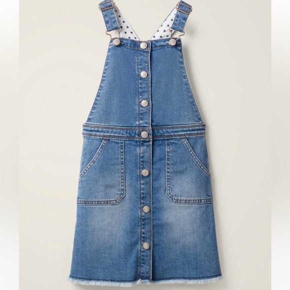 Mini Boden Other - Mini Boden Button Through Dungaree Dress Blue Stretch Denim Overall Western 7-8Y